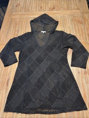 Blue Island Black Crochet Hooded Beach Tunic